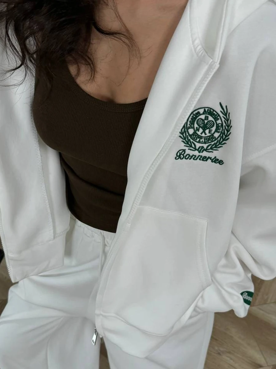 手紙刺繍スウェットパンツ 2 点セット女性ルーズ長袖ジッパーフード付きトレーナー秋ヴィンテージカジュアルスポーツパンツセット