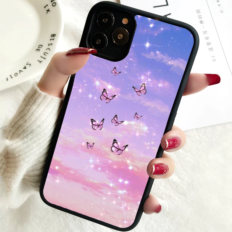 5 5S SE 2020 phone cover cases for iphone 6 6S 7 8 Plus X Xs Max XR 12 MINI Pro Soft Silicone TPU Butterfly skies