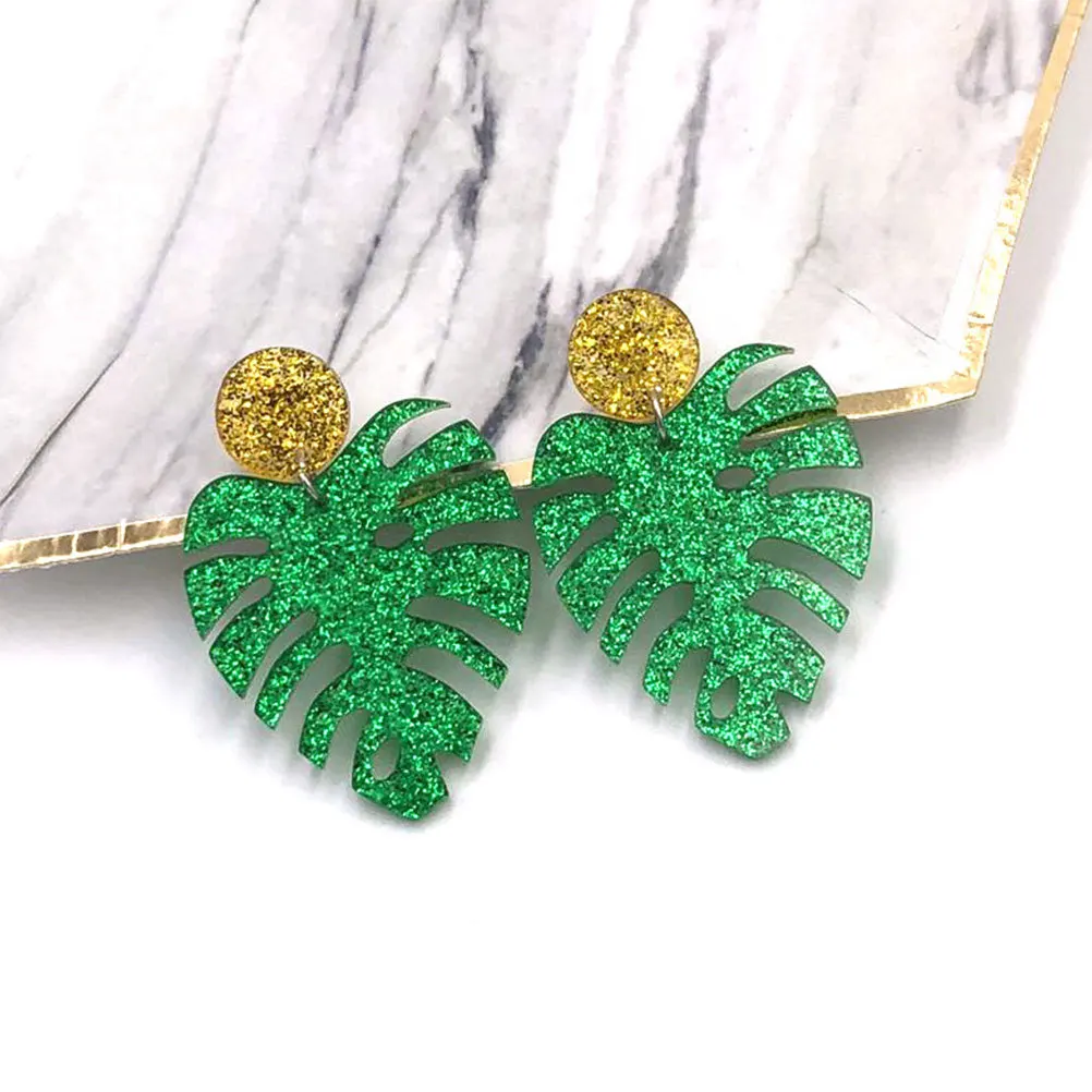 

2Pairs Green Leaf Earrings Fashion Women Jewelry Durable Lightweight Gift for Girlfriend Wife Friends Unique Design
