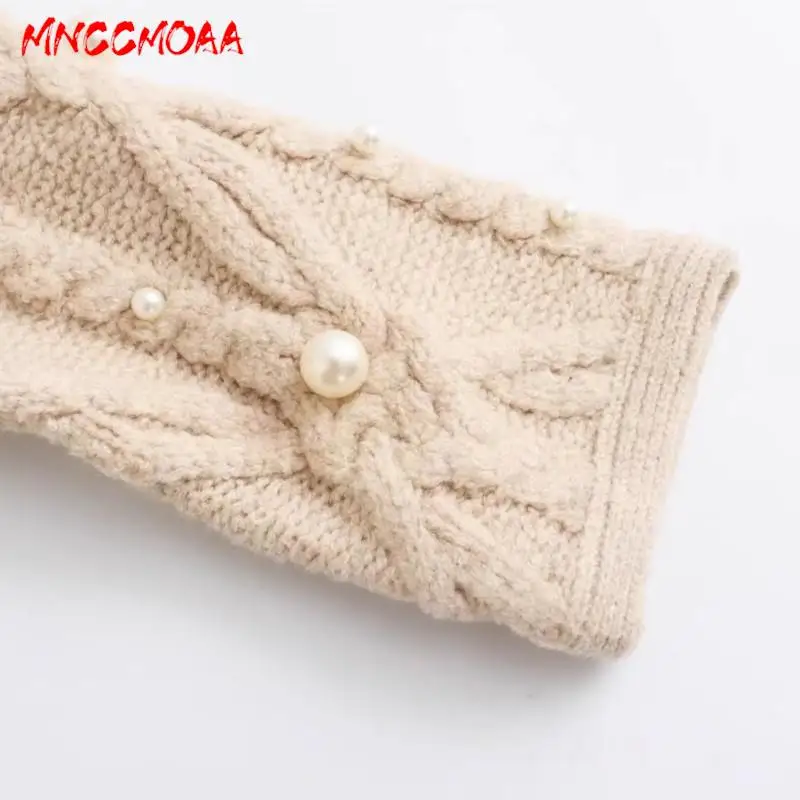 MNCCMOAA-Knitted Cardigan for Women, Long Sleeve, Faux Pearl, Short Sweaters, Jacket Coat, Female Fashion, Autumn, Winter, 2024