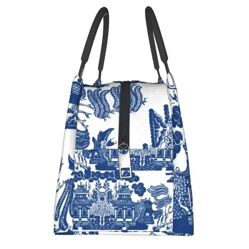 Blue Willow Chinoiserie Blue And White Porcelain Inspiration Insulated Lunch Bags Work Office Resuable Cooler Thermal Bento Box