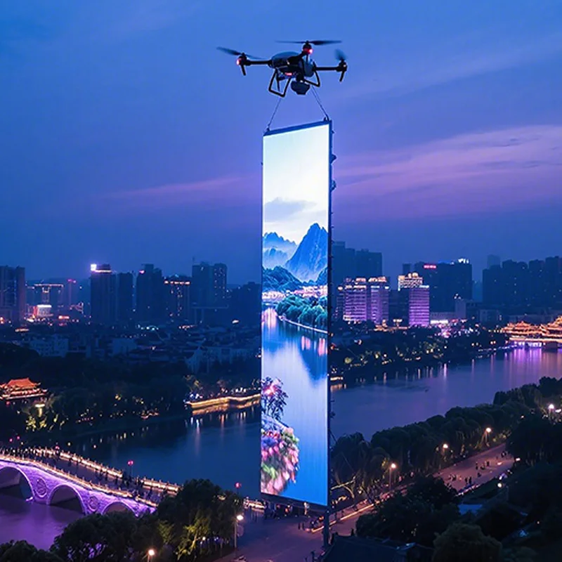 Portable Flying Led Display Screen Flexible Transparent Led Outdoor Advertising Display for Group Activities Celebratory