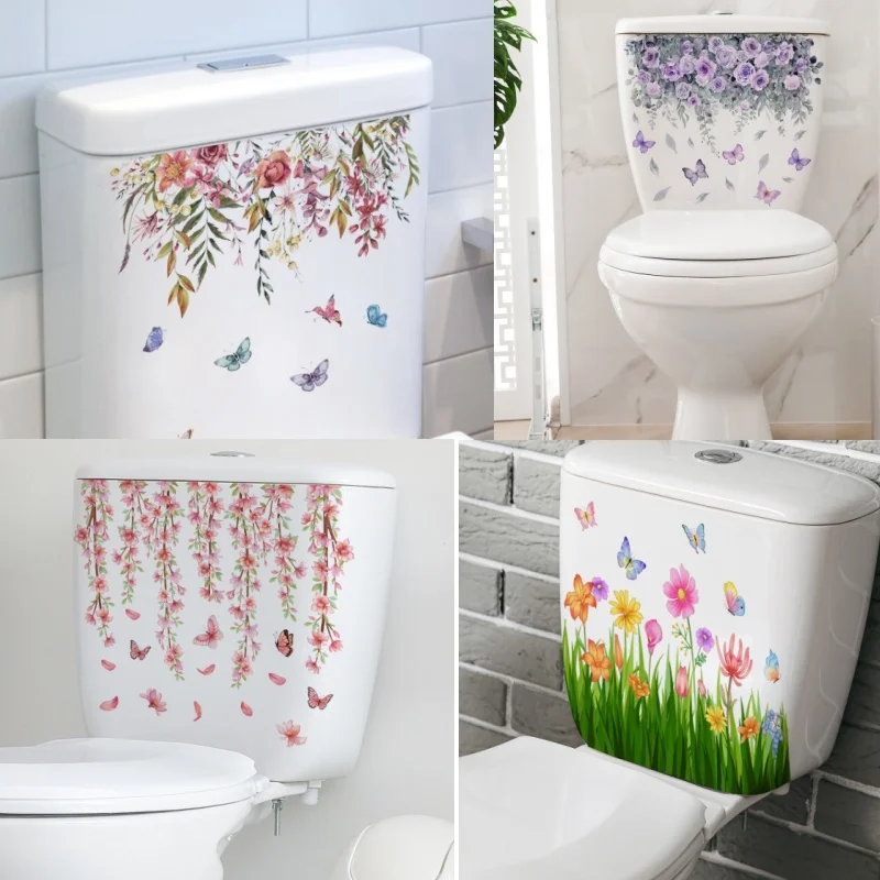 Various Green Plants Flowers Wall Sticker Bathroom Toilet Decor Decals Living Room Cabinet Home Decoration Self Adhesive Mural