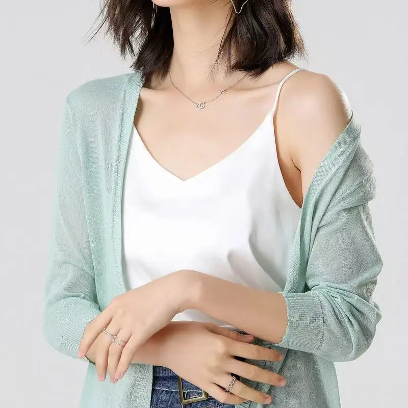 2025Women Spring Summer Sun Protection Clothing Long Cardigan Female Knitted Sweater Women  Ice shreds Coat Ladies Shawl