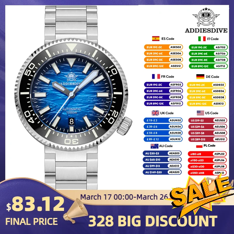 AD2069 Men's Diving Watch 1000m Waterproof Japanese NH35A Automatic Ceramic Bezel BGW9 Luminous Stainless Steel Sapphire Glass