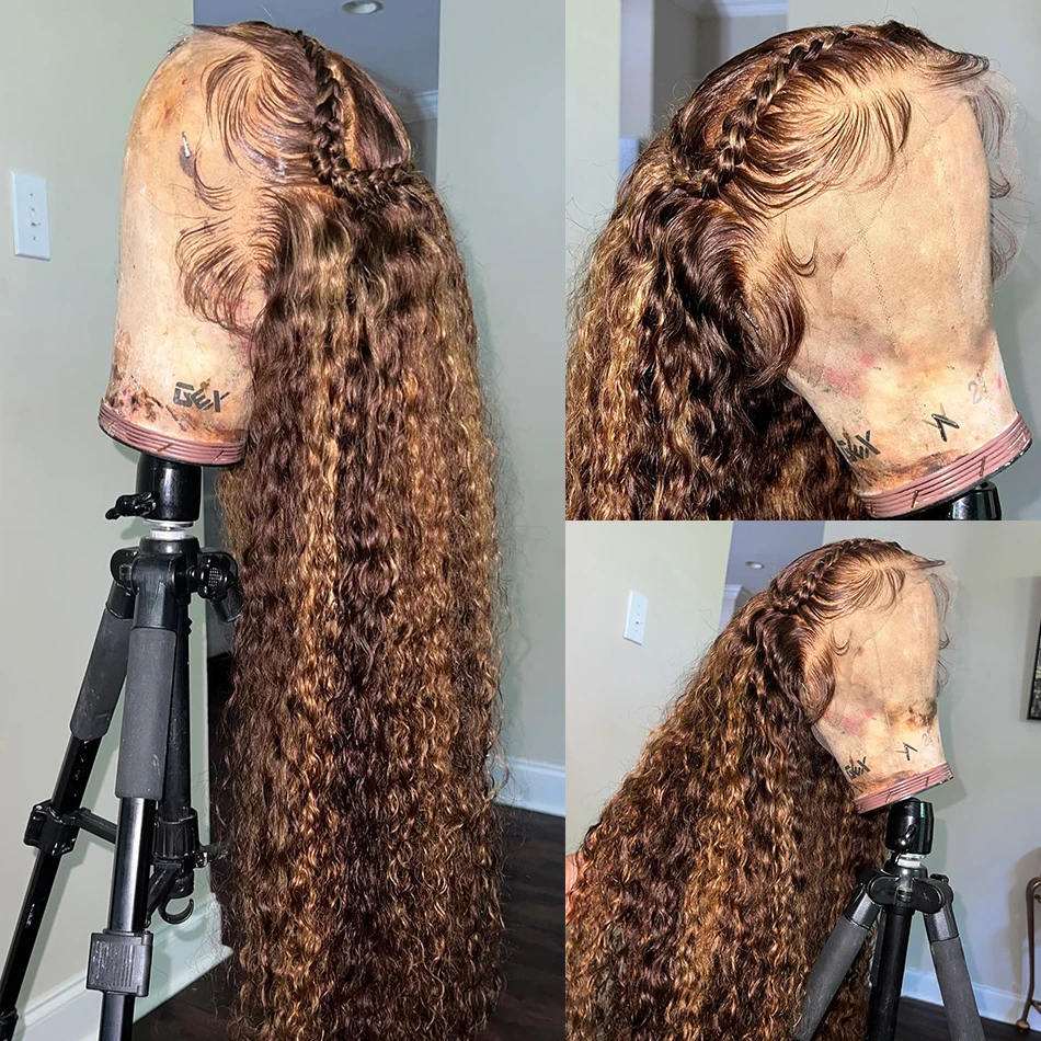 30 inch Highlight P4/27 Deep Wave Lace Front Wigs Human Hair 13x4 HD Transparent Curly Lace Front Human Hair Wigs on sale