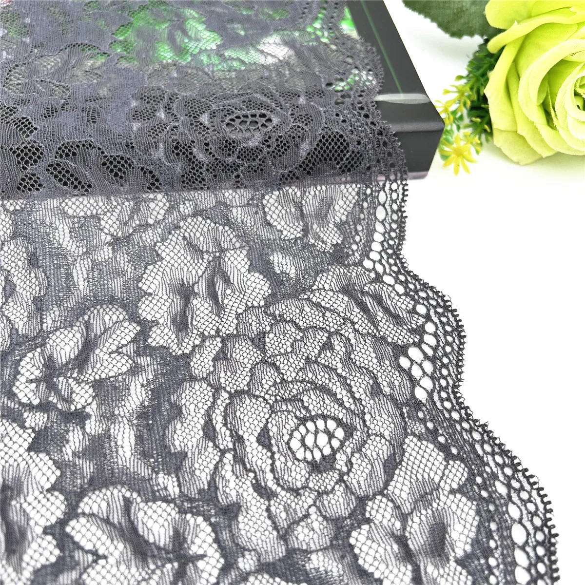 3y/Lot Width 8 1/2 inch (22cm) Dark Grey Floral Stretch Elastic Lace Trim Lingerie Sewing Craft DIY Apparel Fabric Garment Acce