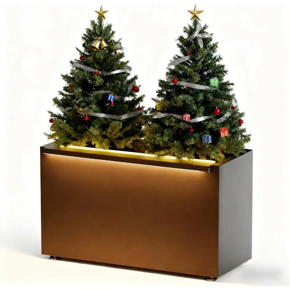 

30 L Black LED Metal Planter Rectangle Flower Box Light Strips ×2 Galvanized Trough Indoor Rectangular Outdoor Patio Terrace