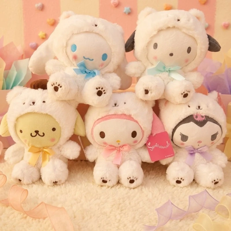 20cm Cute Plush Doll With Knitted Hat Sweater Kuromi My Melody Cinnamoroll Pochacco Pompompurin Soft Anime Figure Gift