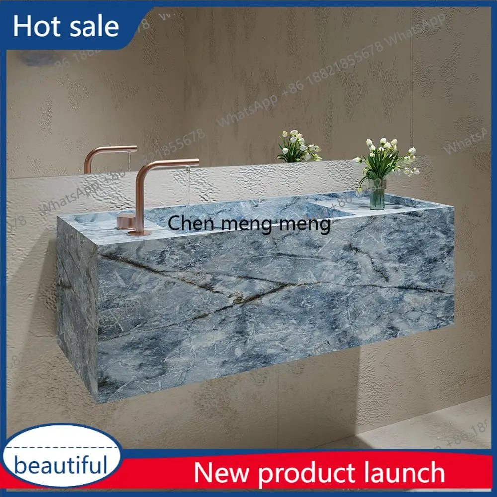 

M46 Ice Silk Sapphire Bathroom Vanity: Thin-edged quartz stone sink with built-in design and customized depth