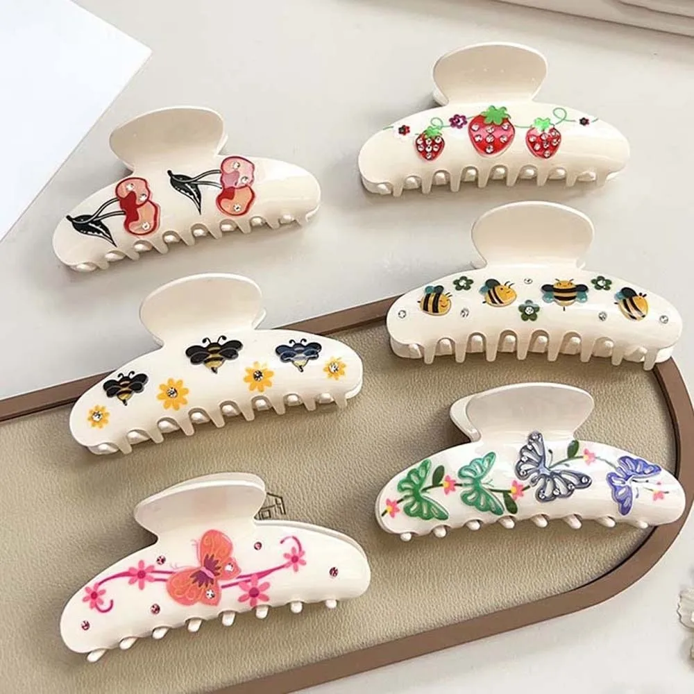 

Радужные стразы, инкрустация, коготь для волос, корейский стиль, цветок, женский зажим в виде акулы, контрастный цвет, элегантный акриловый коготь для волос, головной убор