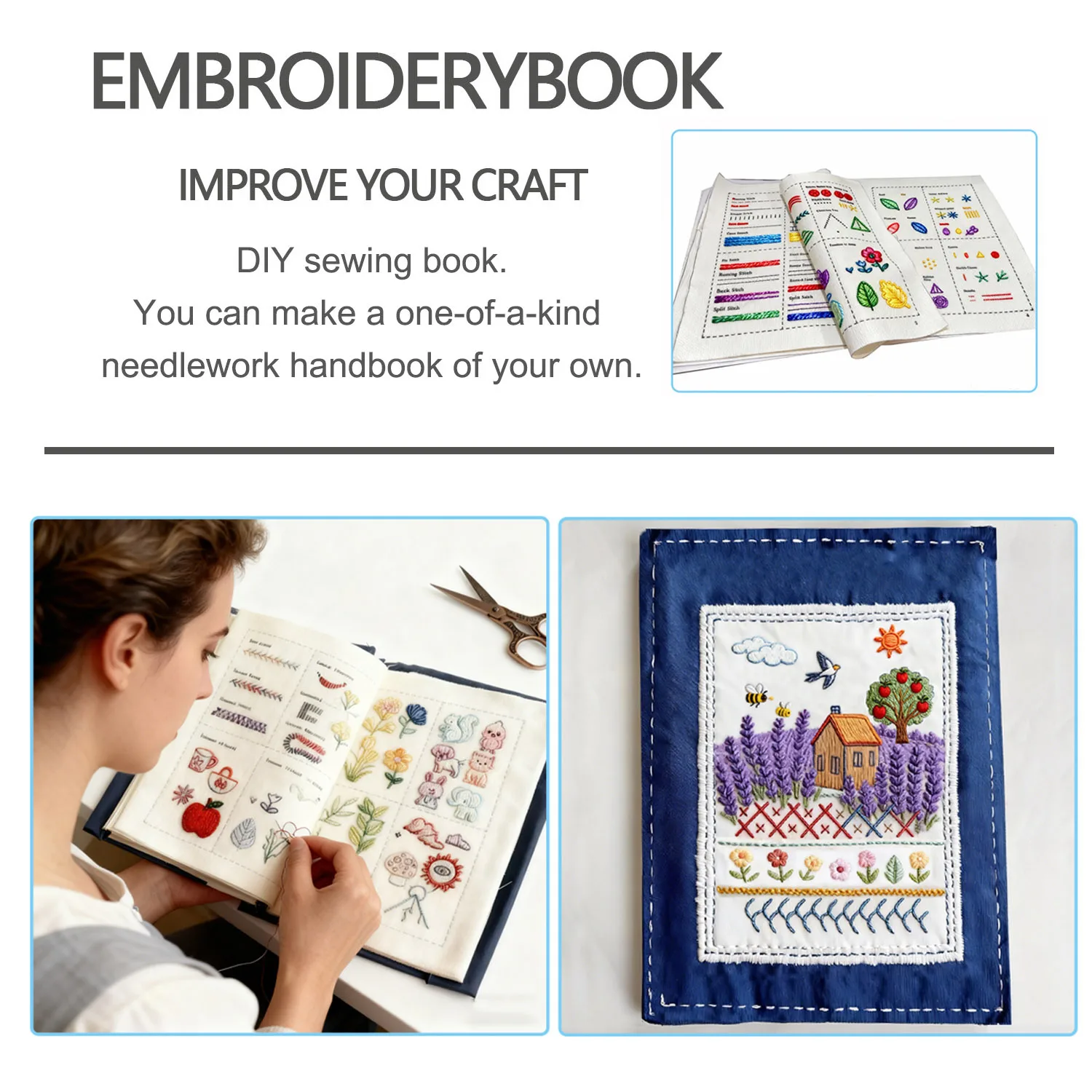 Stitch Book DIY Needlework Notebook Sewing Patterns Kit Embroidery Tutorial Kit