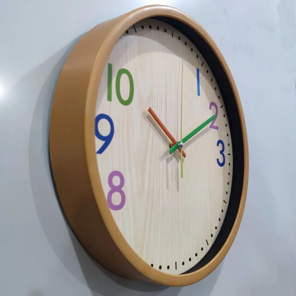 Modern Silent Wall Clock 30cm Decorative Wooden Grain Round Timepiece Quartz Battery Operated For Home Kitchen Study Room