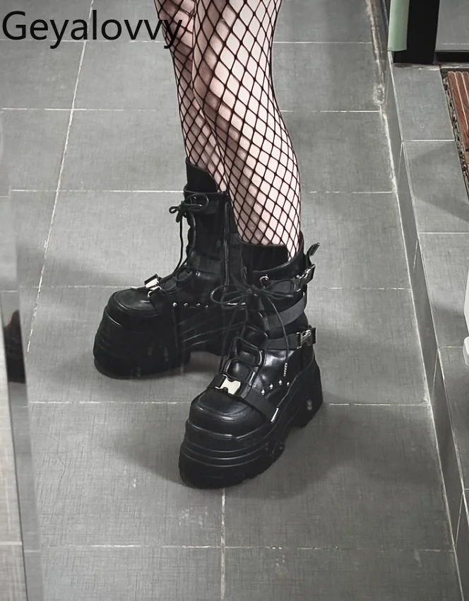 

Original Subculture Sweet Girl Versatile Thick-Soled Boots Autumn Winter Hot Girl Punk Functional Style Lace-Up Short Boots