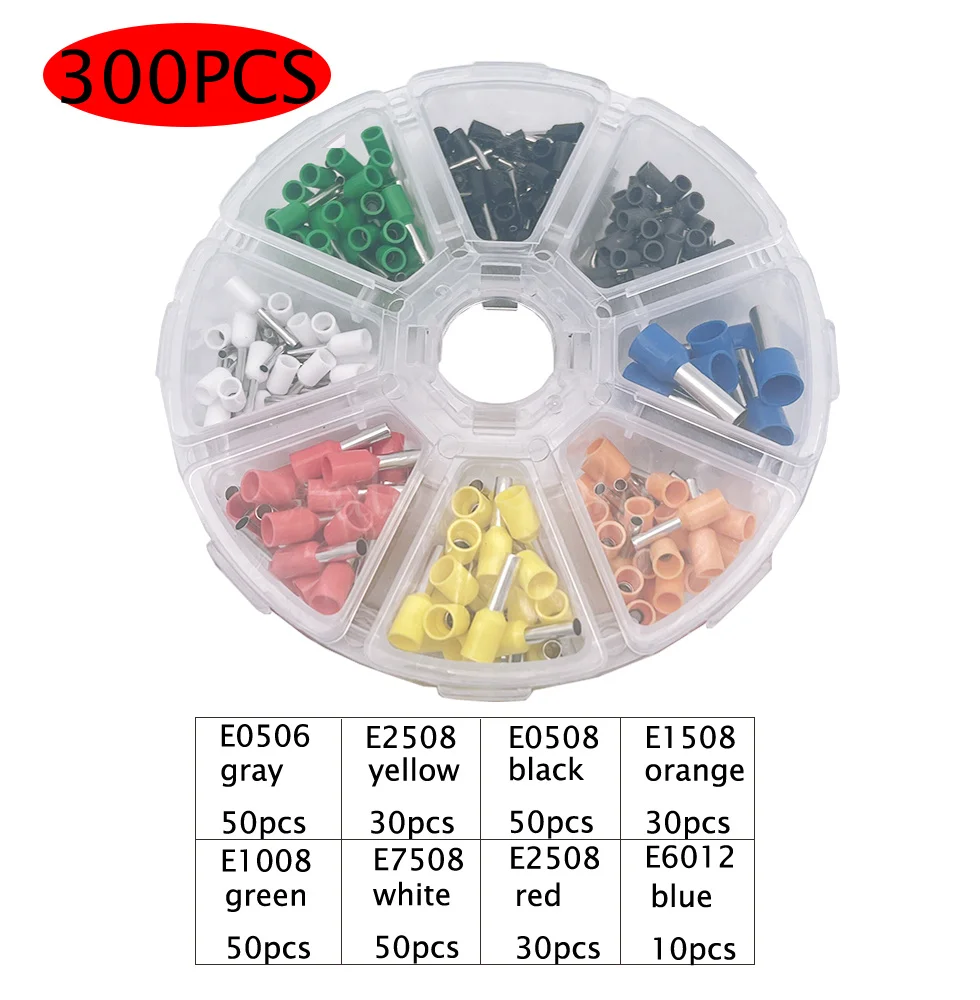 300pcs box Bootlace cooper Ferrules kit set Wire Copper Crimp Connector Insulated Cord Pin End Terminal