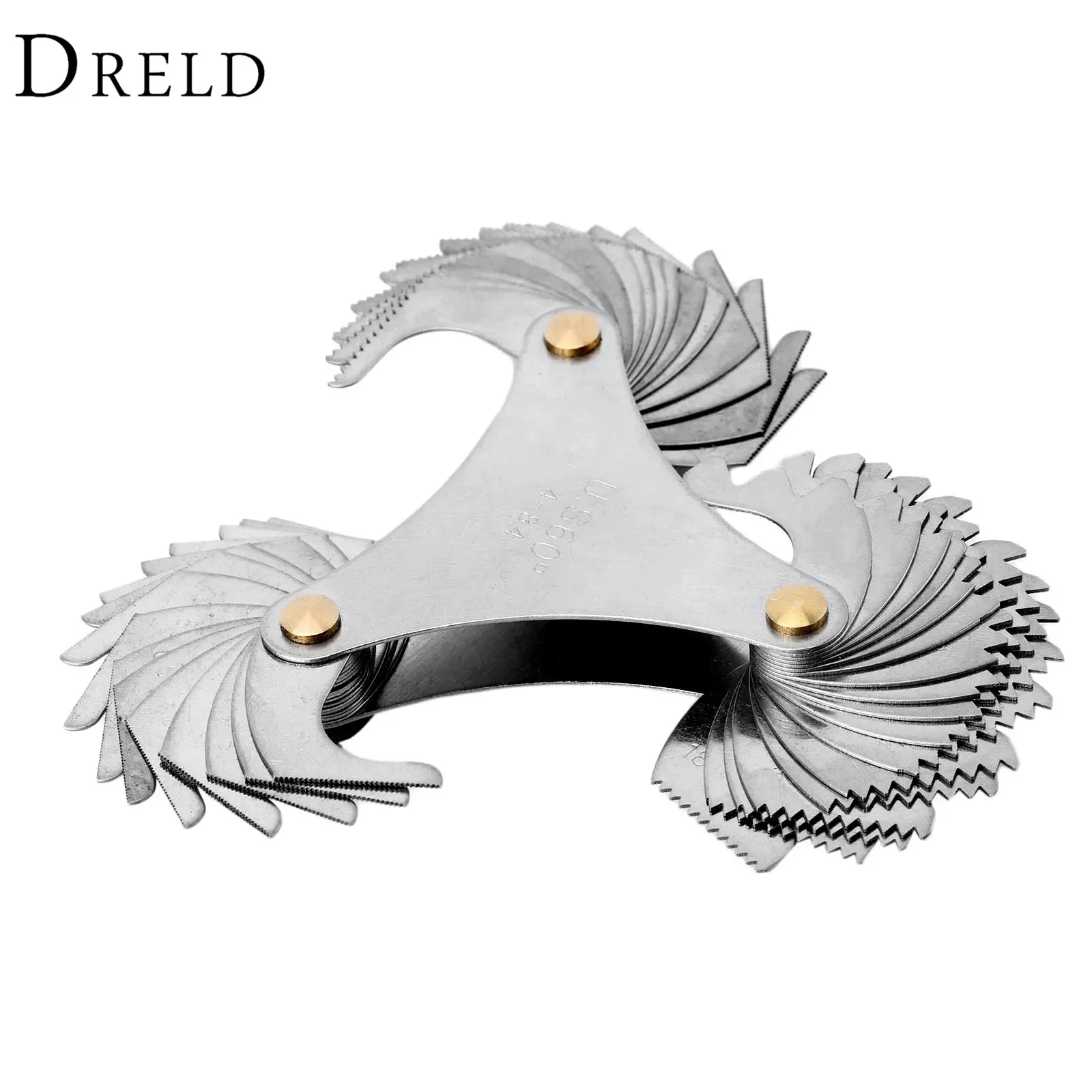 DRELD Stainless Steel US Screw Pitch Gauge 51Pcs Thread Blades 60 Degree 4-84 Thread Measuring Gage Triangle Measuring Head Tool