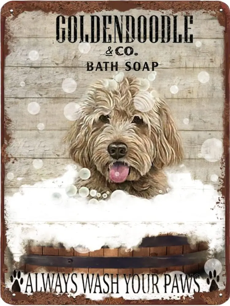 Vintage Bath Soap Goldendoodle Metal Tin Sign Great Gift for Dog Lover Wall Art Decoration Bathroom Decor For Home Hotel Metal P