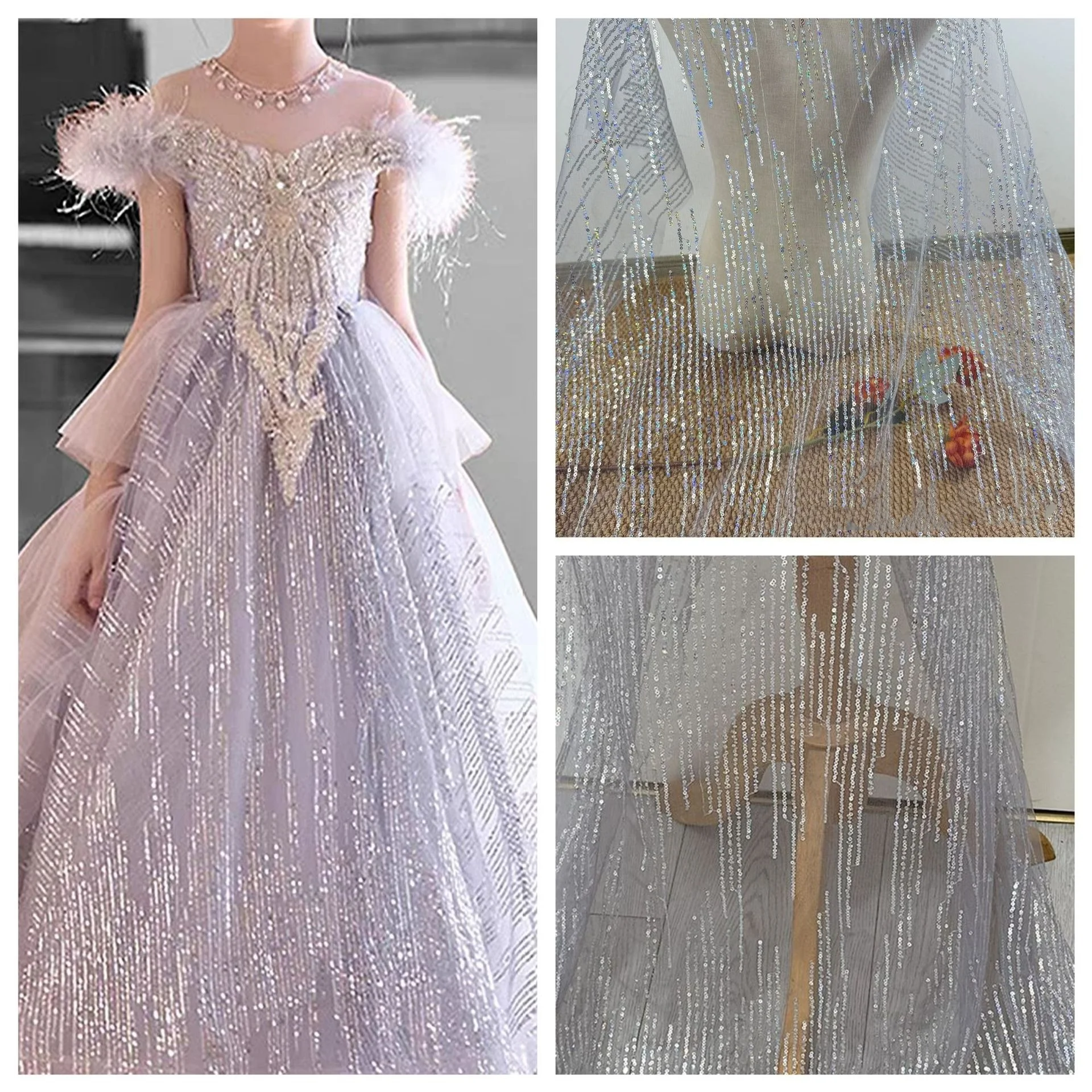 Gradient Gold Rhinestone Laser Mesh Fabric, Shiny Net Cloth for Wedding Gown, Performance Dance Skirt, DIY Garment Accessories
