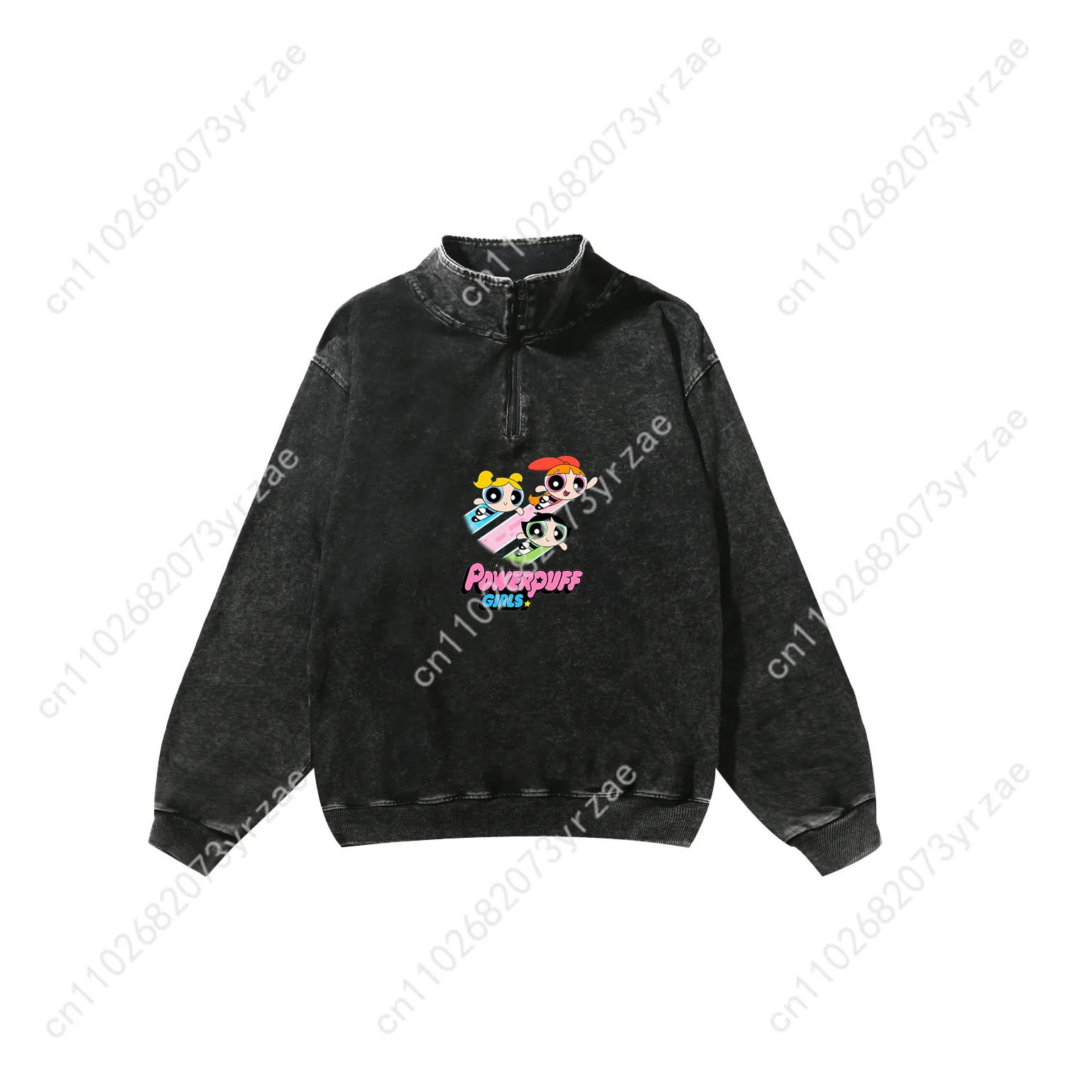 The Powerpuff Girls Retro Sweatshirt Herren Damen Teenager Vintage Pullover Half Zipper Sweat Shirt Langarmshirt Custom Tops