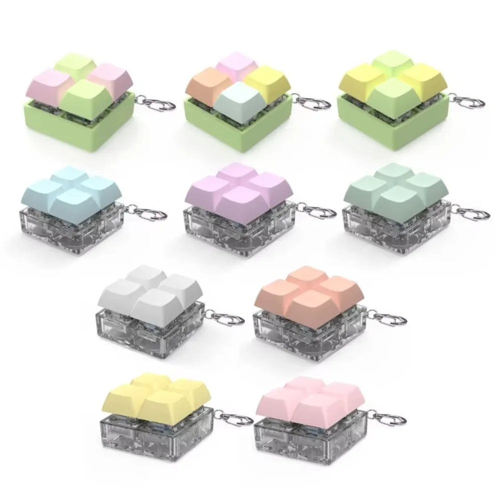 New 4 Keys Mechanical Keyboard Relief Toy Square-Shape Keyborad Button Keychain With LED Finger Calming Keychain Toy