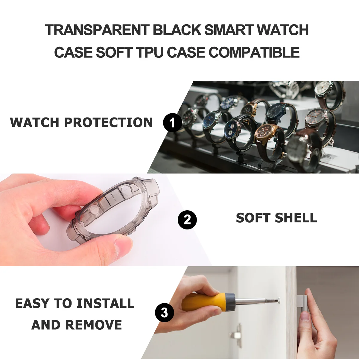 

Защитный чехол для умных часов, чехол из ТПУ, черный, полная защита, устойчивый к царапинам, для T-совместимых моделей