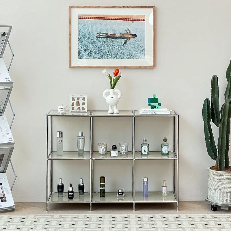 Stainless steel metal shelves, modular cabinets, storage and display cosmetics display shelves