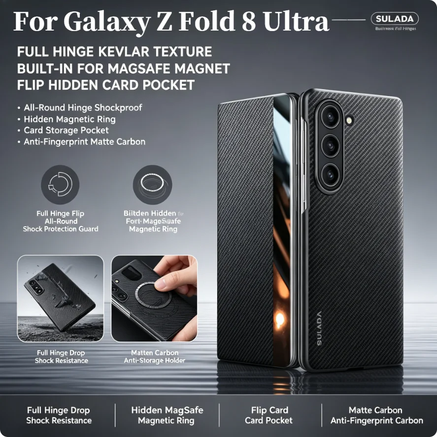 Luxury Carbon Fiber Pattern Leather For Magsafe Case For Samsung Galaxy Z Fold 8 Ultra 8 7 Card Slot Armor Flip Shockproof Cover