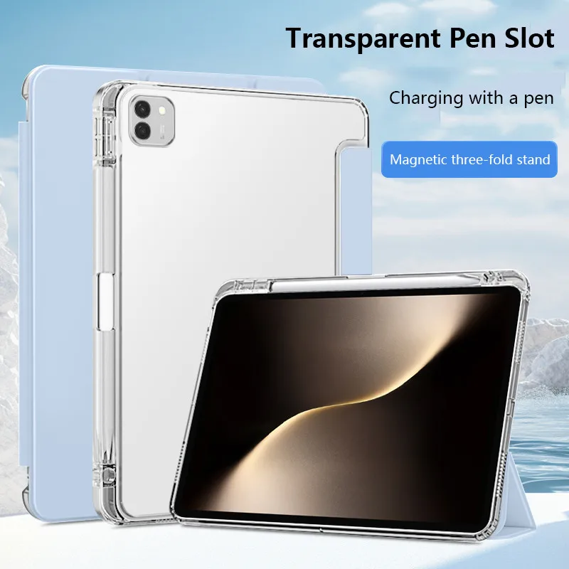 

Soft Transprent Pen Slot Case For Huawei Honor Pad X7 8.7 inch 2025 Three-fold Leather Protective Cover
