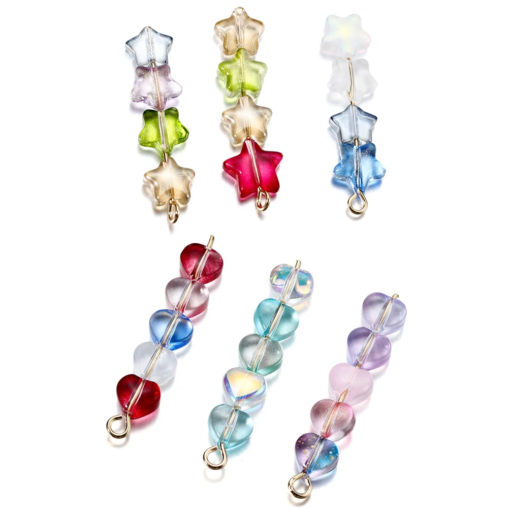 20/50pcs 8-10mm AB Color Heart Star Beads Czech Glass Loose Spacer Beads for Jewelry Making Hairpin Handmade Diy Accessories