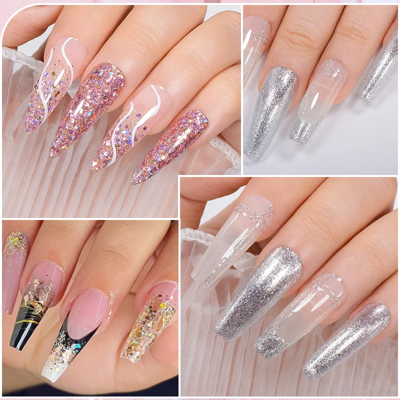 8 Colors Sparkling Flash Gel Nail Polish Painting Liner Gel Soak Off UV Nail Glue with Glitter Sequins for Home Salon Nail Art