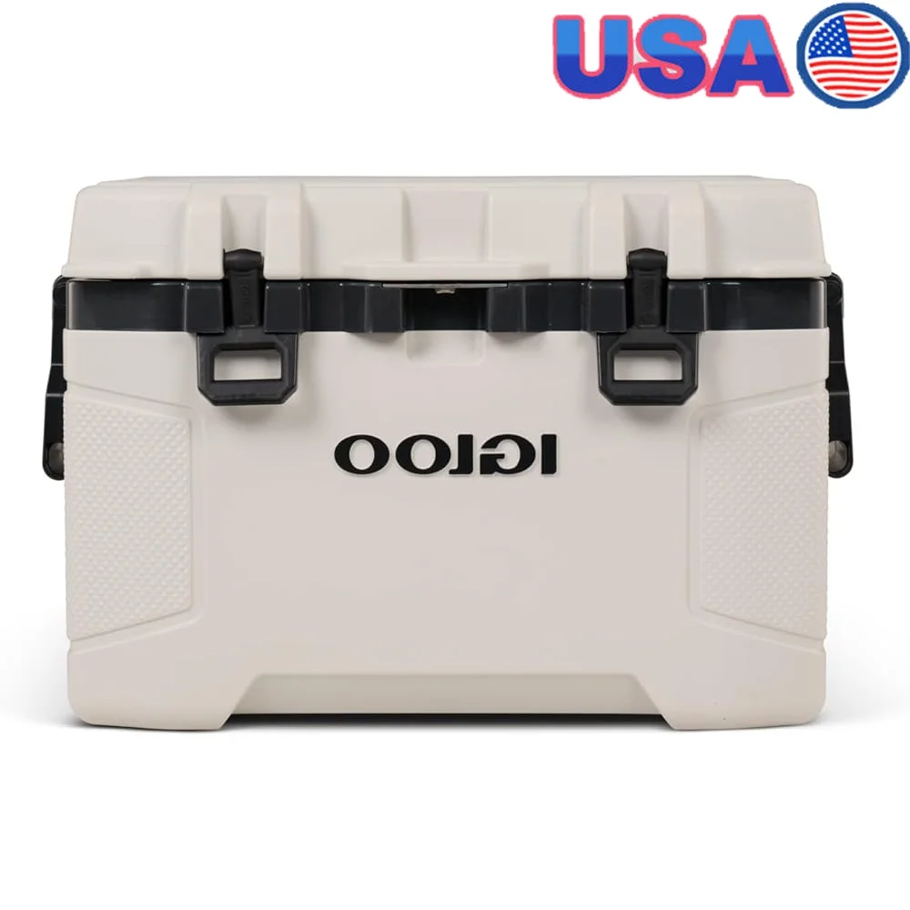 

Insulated Hard Shell Ice Chest Cooler Heavy Duty Foam Walls Secure Closure Elevated Design Improved Cooling Performance