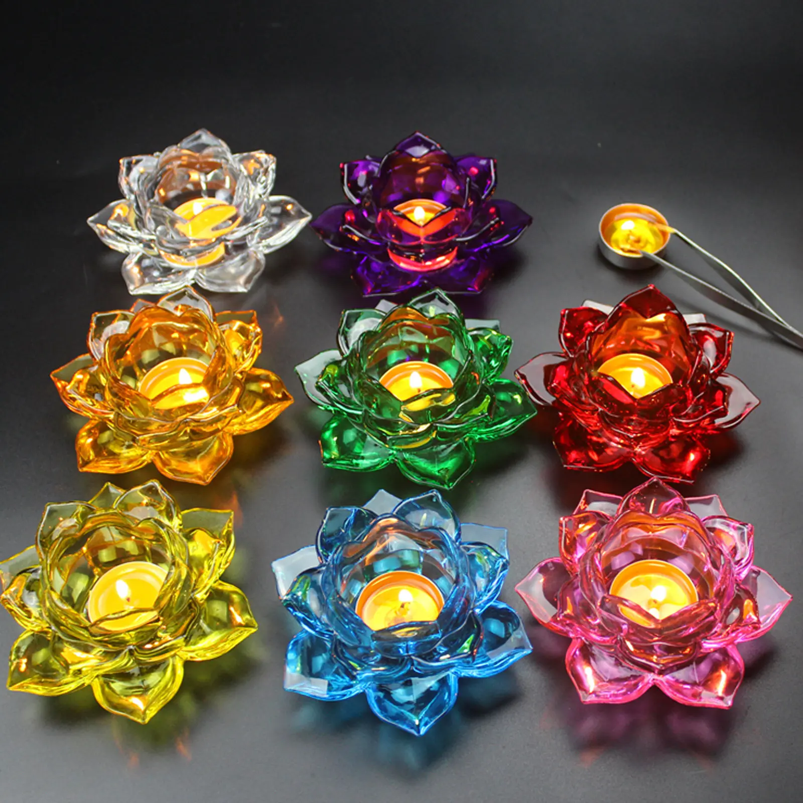 Lotus C Holder Crystal Glass Thickening Design Elegant Home nament Peaceful Decoration Buddha SupplyLotus Lamp Table Decor