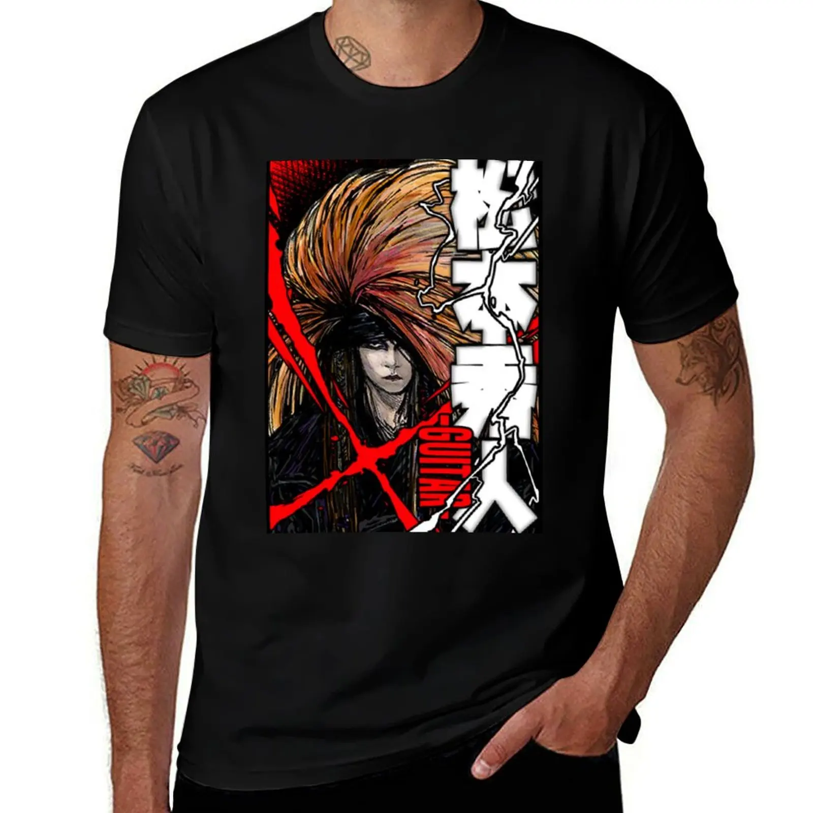 

hide (Hideto Matsumoto) of X Japan - Red X Promo T-Shirt man t shirt heavy cotton anime t shirts oversize T-Shirt
