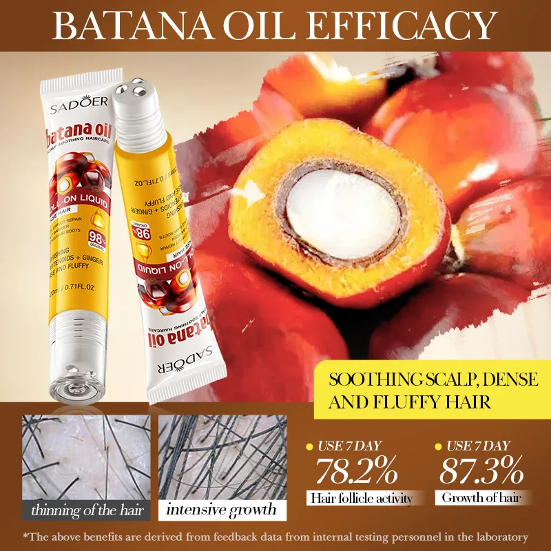 Crescita rapida dei capelli Olio di Batana Crescita dei capelli Siero Anti perdita di capelli Ricrescita Addensare Calvizie Nutrire Roller Ball Radice Capelli Assistenza sanitaria