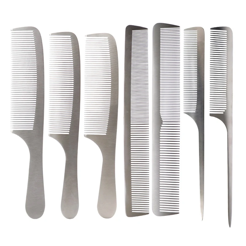 1 professional high-quality stainless steel metal silver anti-static hair comb, hair salon hair comb