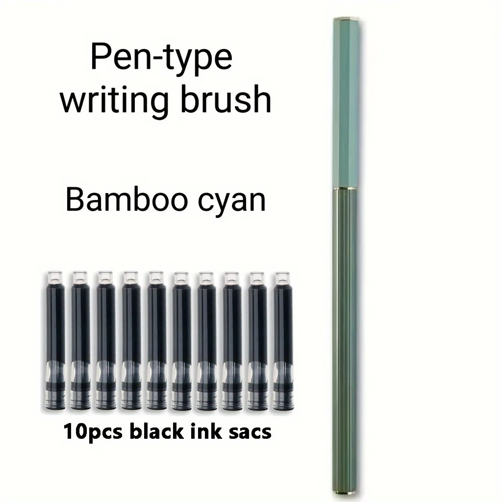 1 Stück tragbarer Pinselstift zum Nachfüllen mit Tinte + 10 Stück schwarze Tintenbeutel, 5 Farben zur Auswahl, Kalligraphie-Pinsel für Schüler zum Üben – Detail 8
