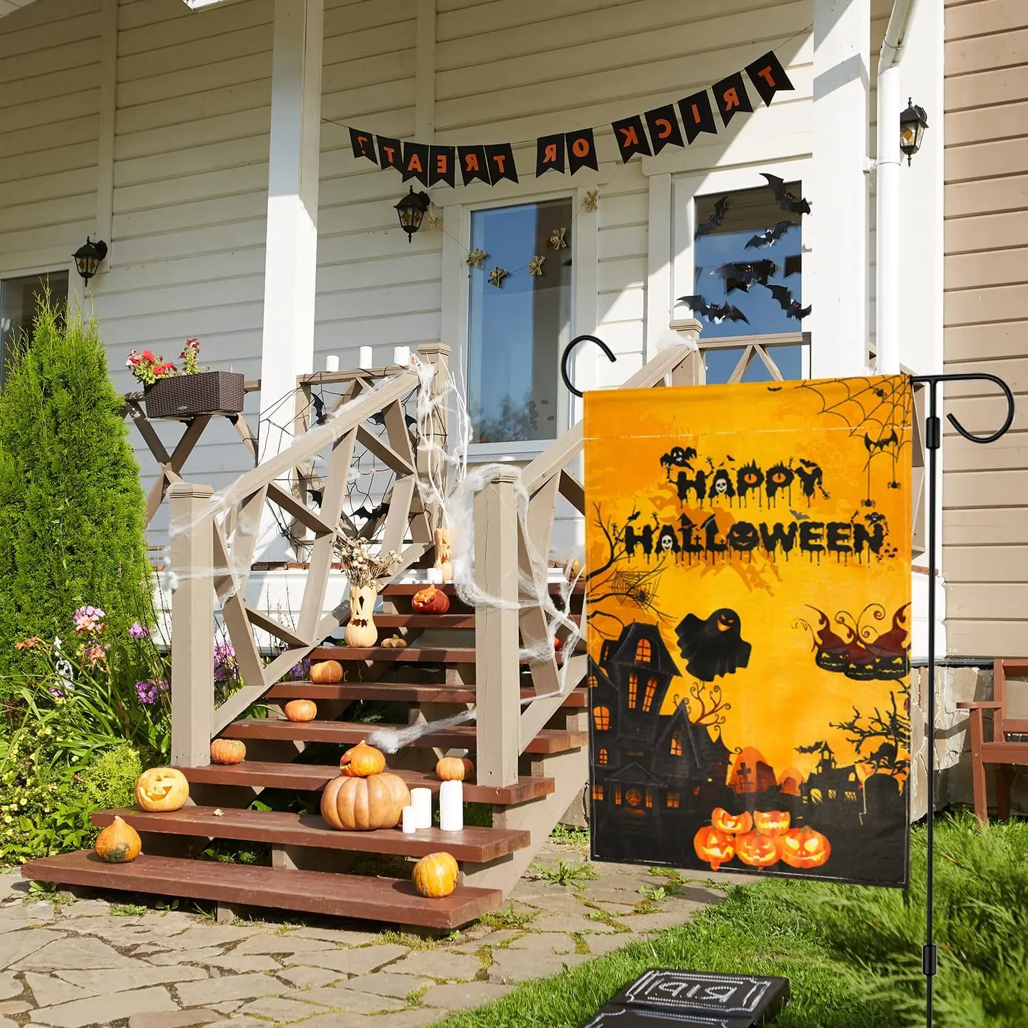 Halloween Holiday Garden Flags 12x18 Inch Vertical Double Sided Pumpkin Lantern Spider Web Ghost Flags for Home Yard Lawn Outdoo