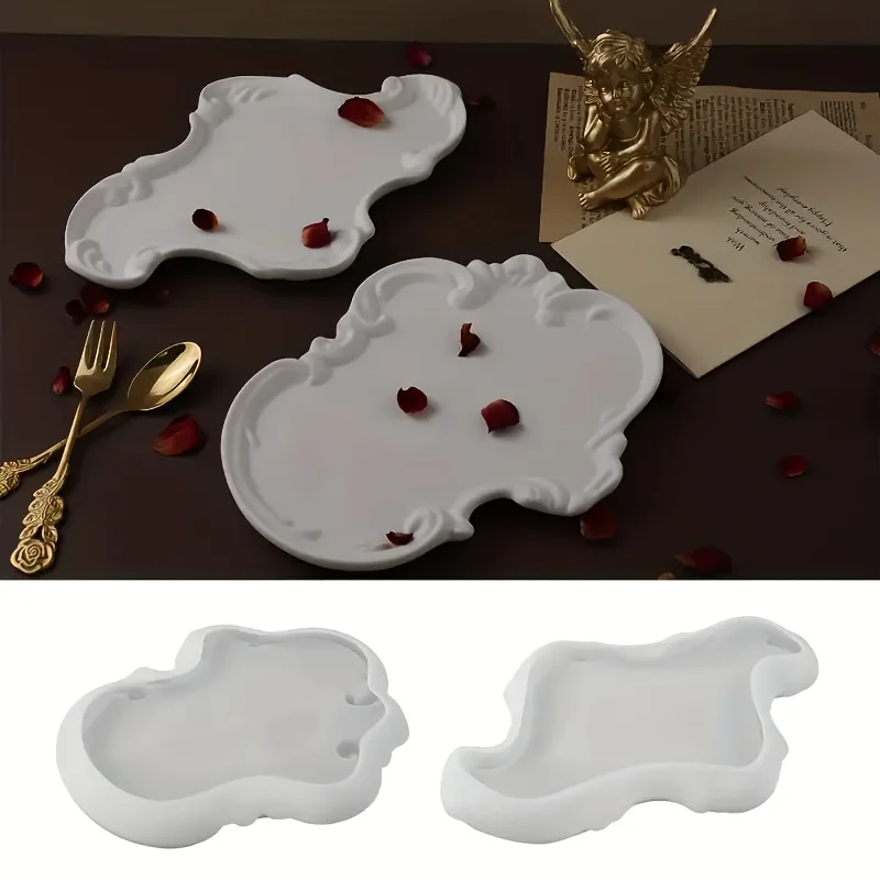 2Piece European-Style Lace Relief Tray and Plate Silicone Mold, Epoxy Resin,Plaster ,Concrete Casting Molds for Trays and Plates view 5