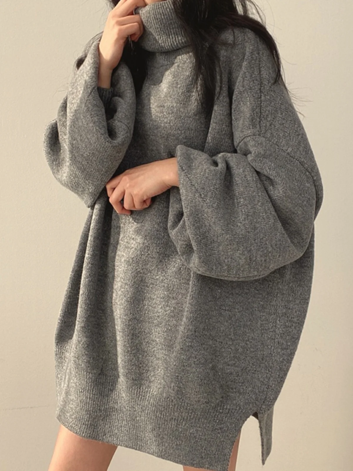 

Chic Autumn Winter High Ne Loose Casual Versatile Long Sve Knitted Sweater Women's Comfortable Lazy Sle Color