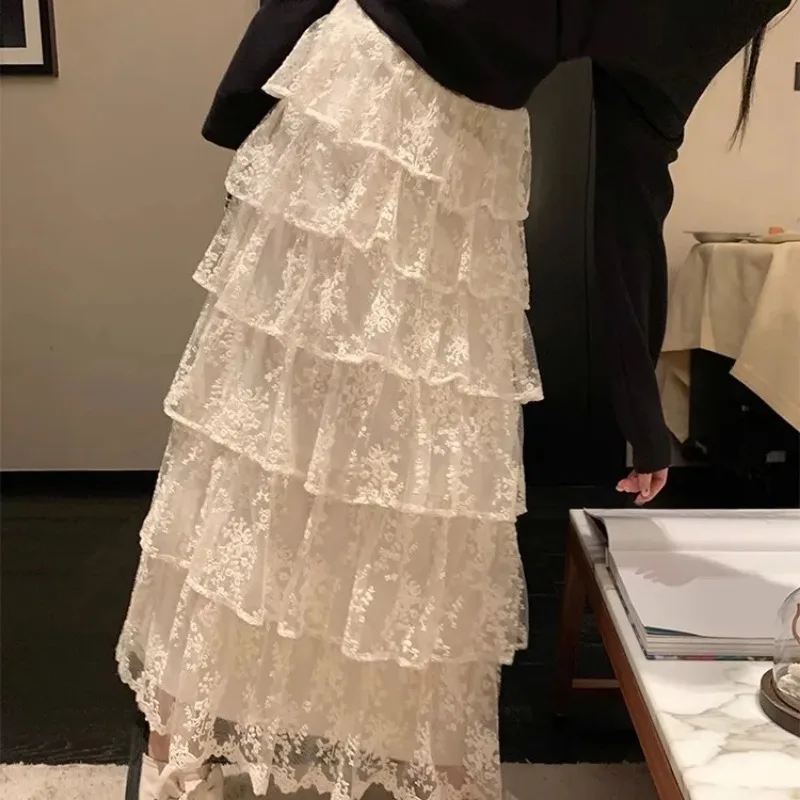 Women's Black Off-Shoulder Sweater And White Lace Tiered Maxi Skirt 2-Piece Set