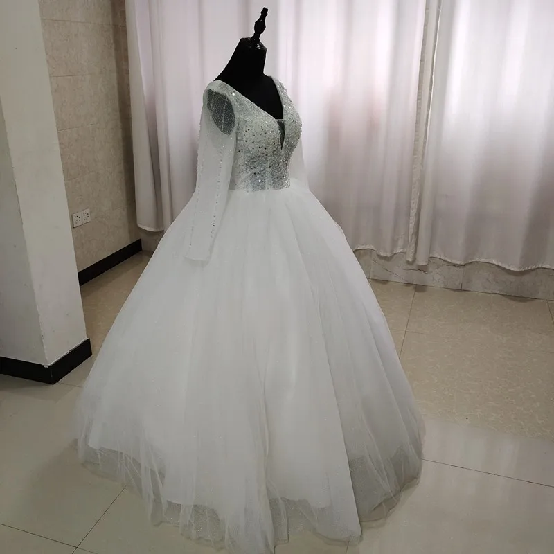 VLNUO NISA Vestido De Noiva V-ausschnitt Volle Hülse Glitter Hochzeit Kleid 2022 Neue EINE Linie Elfenbein Spitze Romantische Braut boho Brautkleid