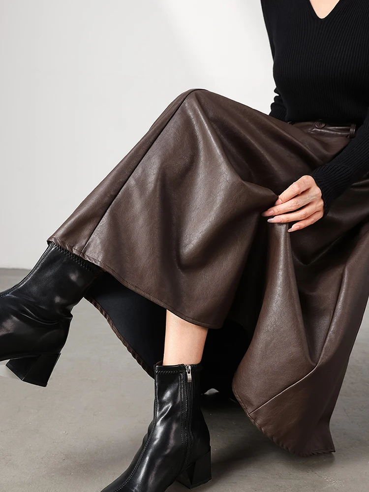 

Faionable PU Leather Skirt High Waist A-Line Midi Skirt Slimming Women's f-length Skirt Autumn Winter New Sle Commute ...