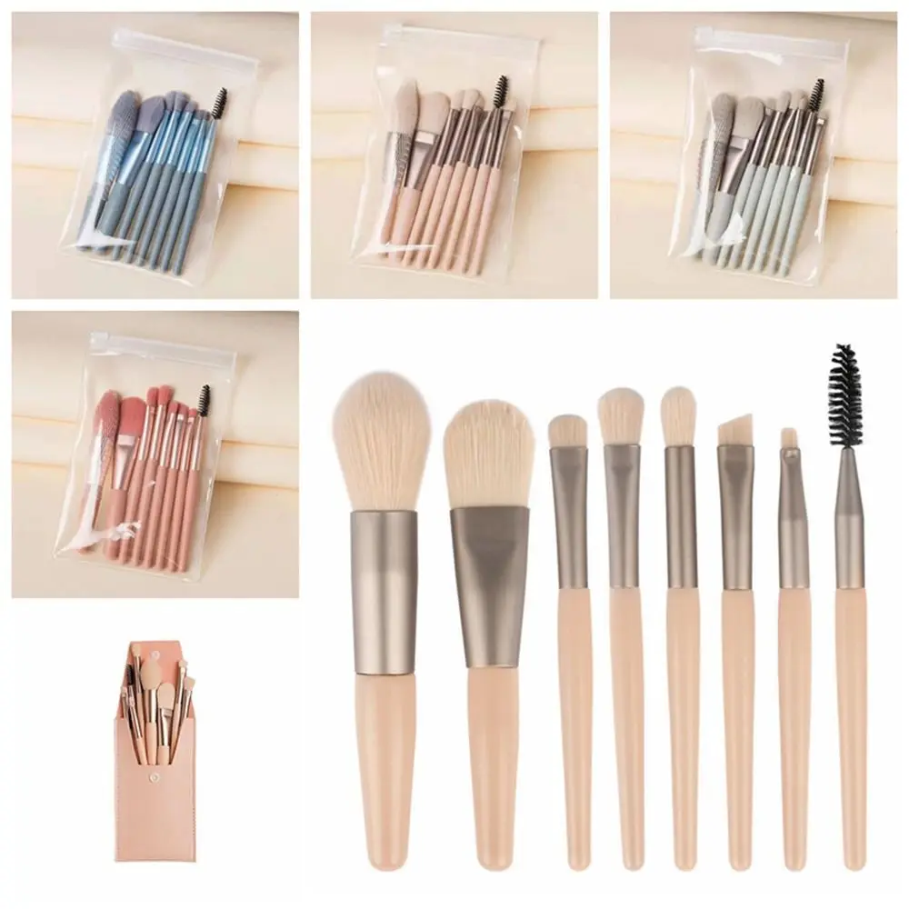 Set of 8 Soft Bristle Make Up Brushes With Bag Premium Synthetic Makeup Tools Eye Facial Beauty Eyeshadow Brush Makeup Beginners