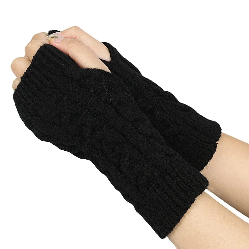 Mode Stricken Halbe Finger Handschuhe Handschuhe Motorrad Auto Fahren Herbst Winter Einfarbig Paar Handschuhe Mädchen Gestrickte Handschuhe – Detail 15