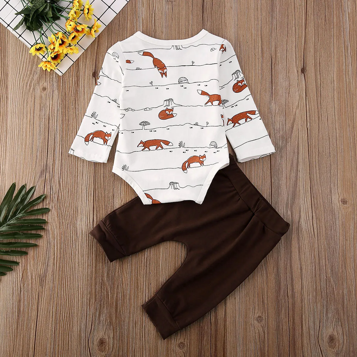 0-18M Newborn Infant Baby Boys Clothes Set Cartoon Fox Print Long Sleeve Rompers + Pants Outfits Toddler Boy Costumes