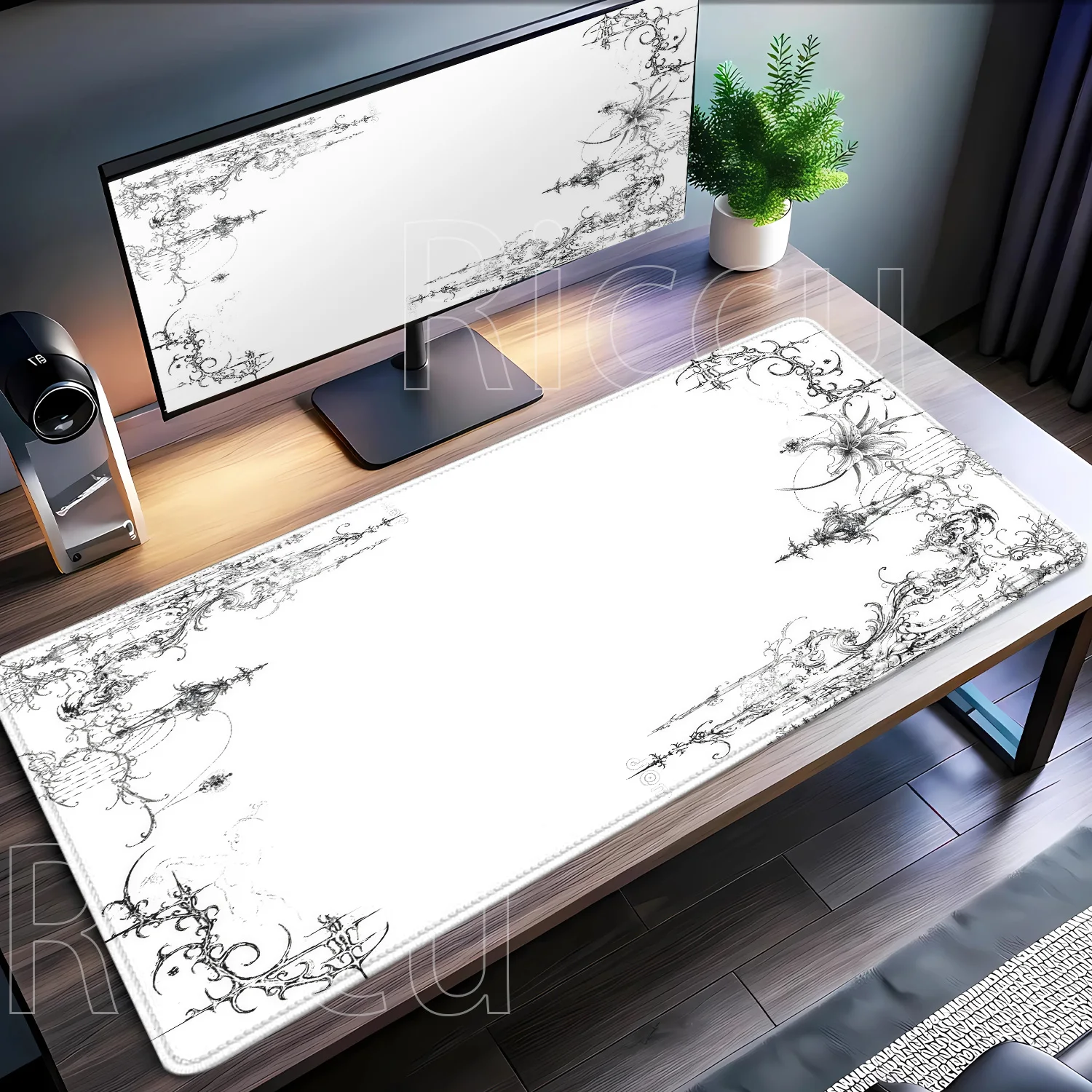 Image of Mauspad mit HD-Druck, Gaming, schwarz-weiß, Muster, Kunst, rutschfeste Unterseite, Esports, Tastatur-Mauspad, Anime, Kawaii, Overlock, XXL-Schreibtischunterlage