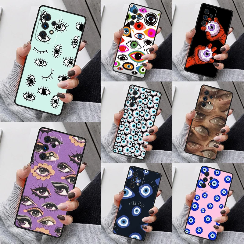 Eyeball Pattern Phone Case For Samsung Galaxy S23 S21 S20 FE S24 S22 Ultra Note20 S10 S9 S8 Plus A40 A52 A12 A13 A53