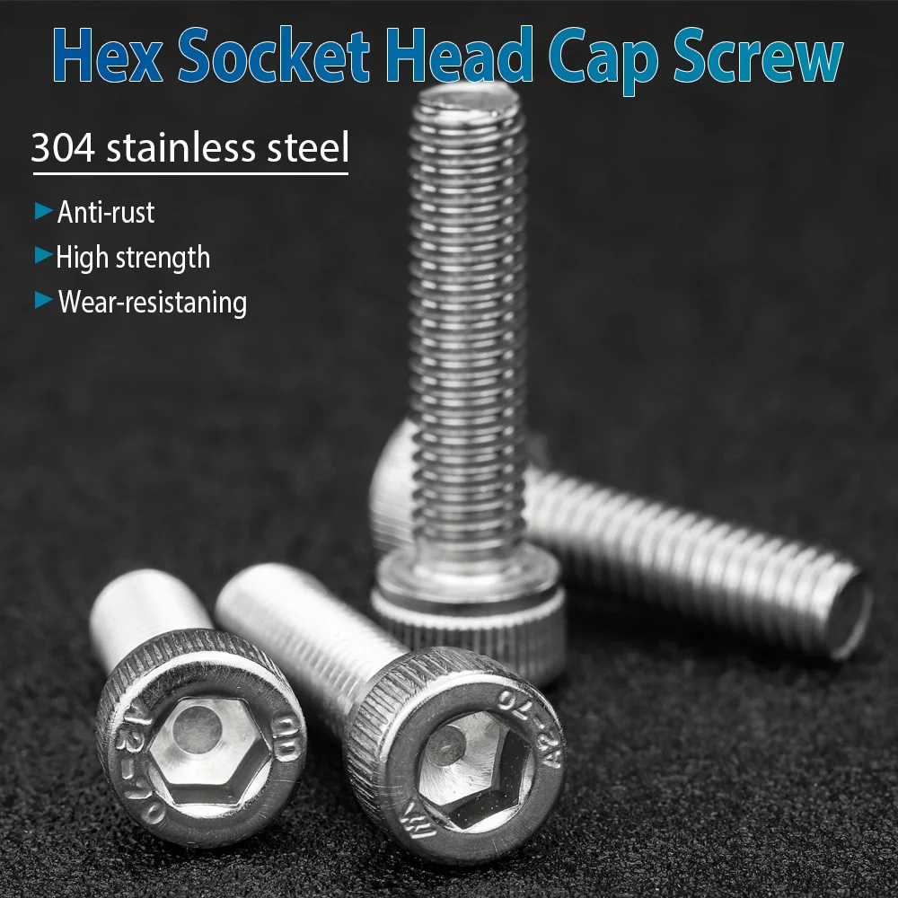 NINDEJIN Hexagon Hex Socket Cap Head Screw M1.6 M2 M2.5 M3 M4 M5 M6 M8 M10 Stainless Steel Allen Bolt DIN912 Hex Screw with Key