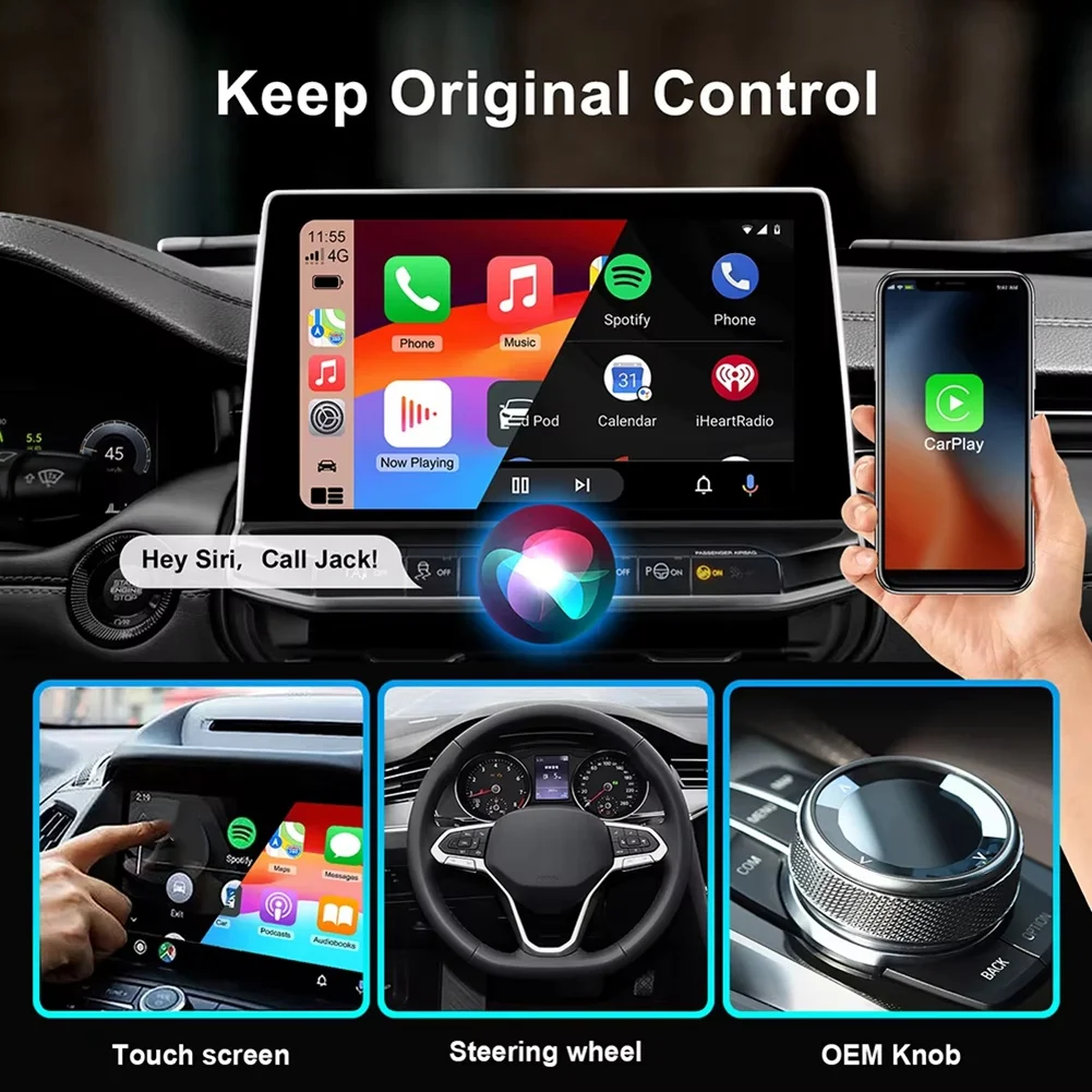 A07I 2-in-1 Bedraad naar Draadloze CarPlay Android Auto Adapter voor Auto Stereo Plug en Play Bluetooth 5.0 AI Box 5.8GHz WiFi