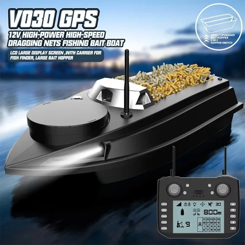 V030 Fishfinder With GPS Sonar For Fishing RC Bait Boat 180 Anchor Points Double Hook Pull Net Lost Signal Return